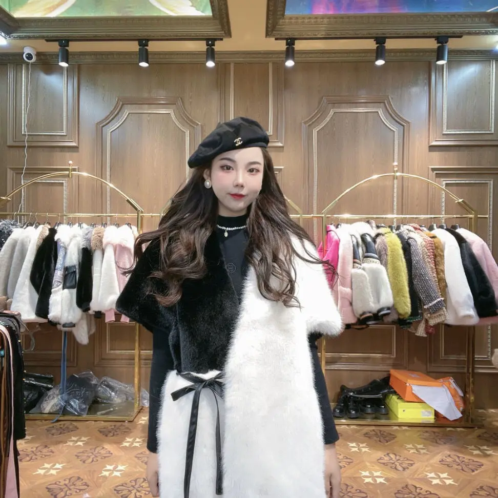 2022 Winter Coat Women New Fashion Faux Fur Coat Loose Slimming Temperament Contrast Color Warm All-Matching Ladies Fur Jacket