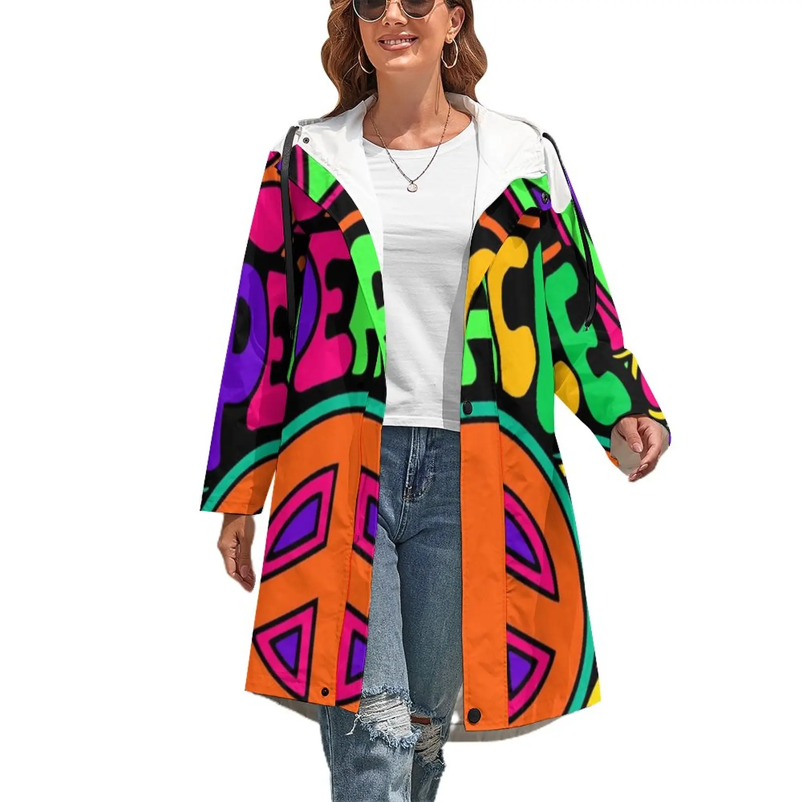

Женский Повседневный Тренч с карманами Pretty Pink Peace, разноцветное зимнее пальто в стиле хиппи, Классическая ветровка в стиле ретро большого ра...