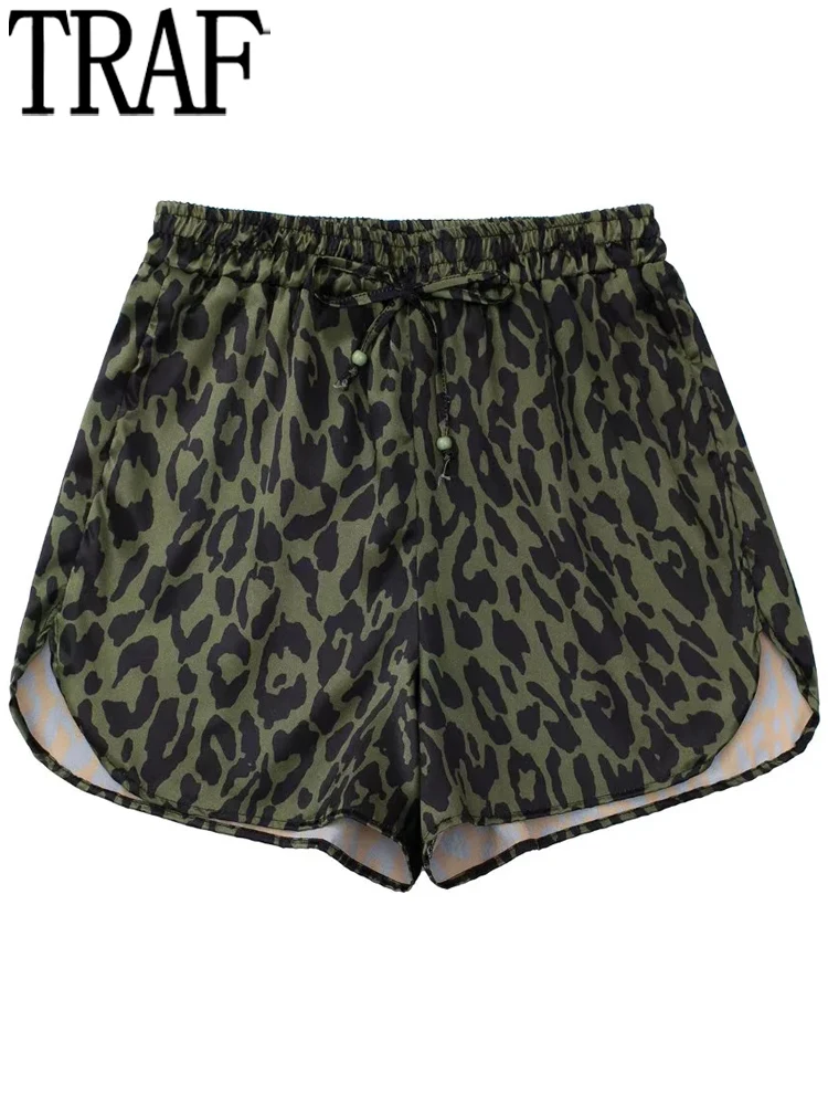 

TRAF 2022 Leopard Print Shorts Women High Waist Short Pants Woman Summer Streetwear Baggy Shorts Sets Fashion Casual Shorts