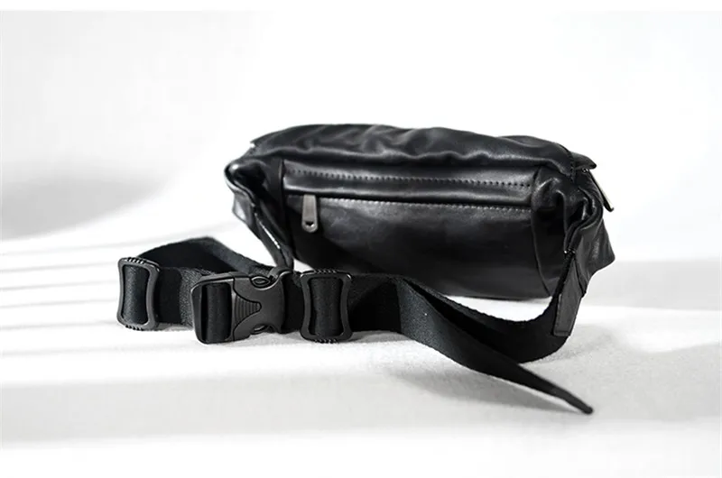 High-quality genuine leather men's multifunctional chest bag outdoor casual luxury natural first layer cowhide black waist bag