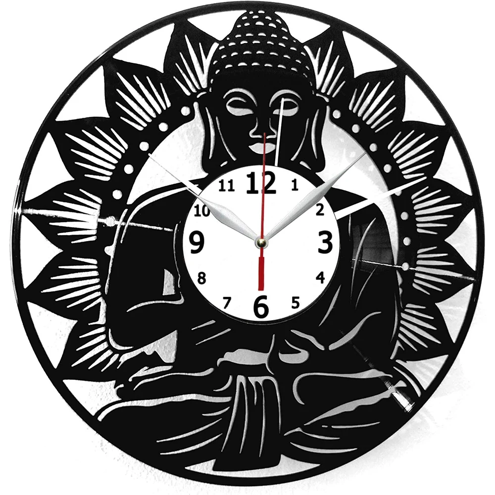 

Настенные часы Instant Karma, виниловые часы ручной работы с изображением храма, мандалы, йоги, Будды