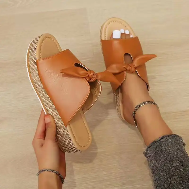 Casual Plus Size Slippers Platform Sandals Women Summer New Fashion Bowknot Slippers Ladies Plus Size 43 Outdoor Sandals Female