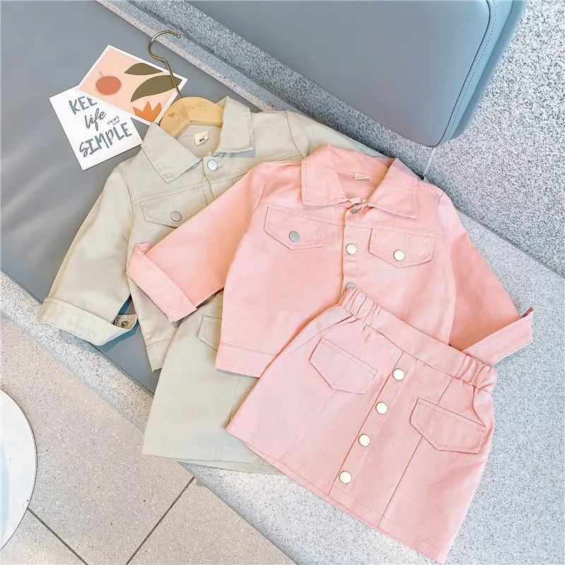 

Baby Girl Outfit Set Denim Jacket +skirt Two-piece Set 2022 Children's Clothing Spring and Autumn New Girl's Outfit Set