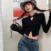 jazz style womens clothing sweet and cool korean girl group style slim short long sleeved t shirt pearl button shirt dance top