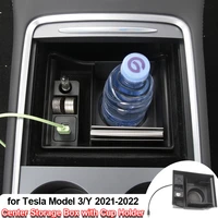 central armrest storage box cup holder for tesla model 3 y 2022 car accessories center console organizer containers usb pd ports