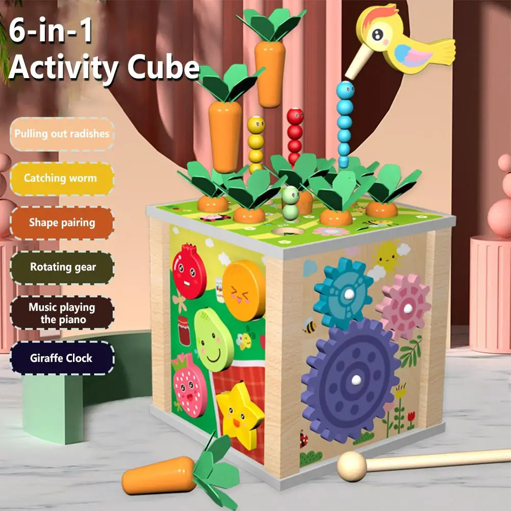

6-in-1 Baby Activity Cube Multi-functional Shape Sorter Musical Toy Early Educational Toys For Kids Gifts