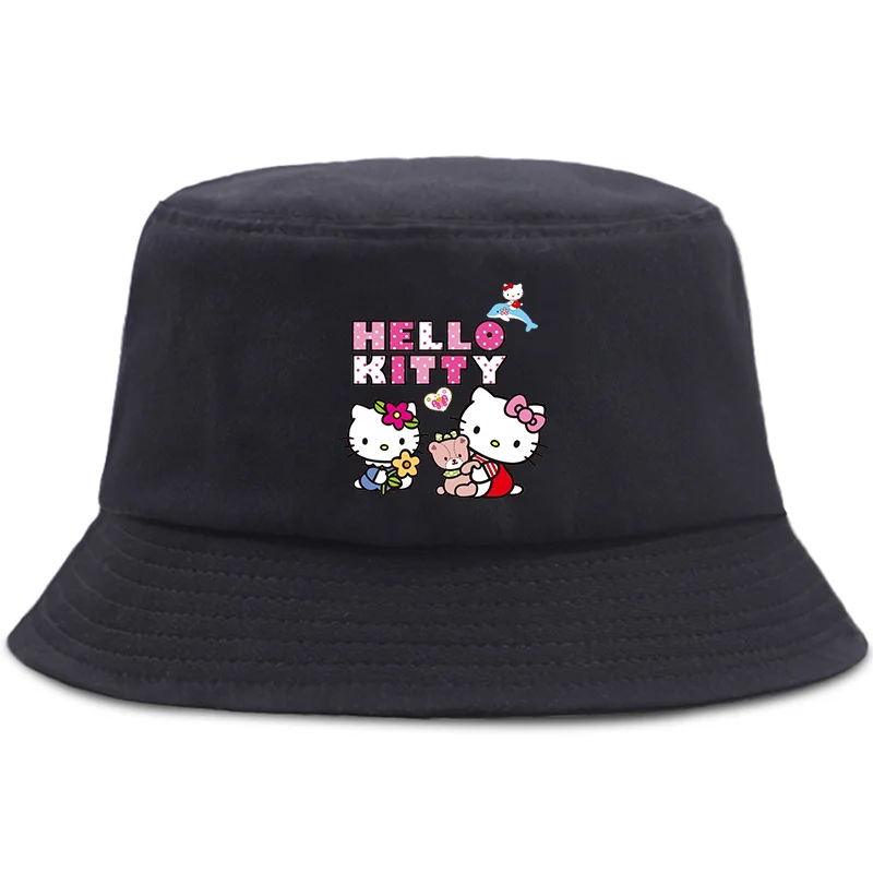 Рыбацкая шляпа с принтом «Hello Kitty», милые мультяшные шляпы для бассейна, осенне-летние пляжные солнцезащитные козырьки для девочек, панамская кепка, подарок