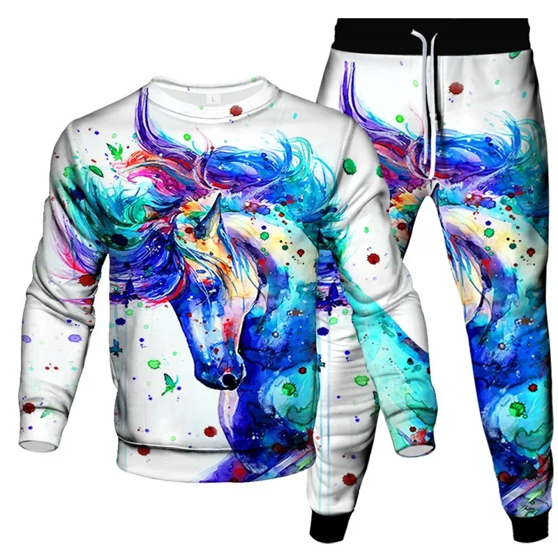 Костюм спортивный мужской из 2 предметов свитшот с принтом единорога лошади