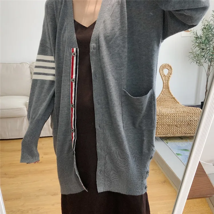 Spring Korean style casual loose long cardigan V-neck single-breasted long-sleeve outer wear inner layer knitted sweater jacket