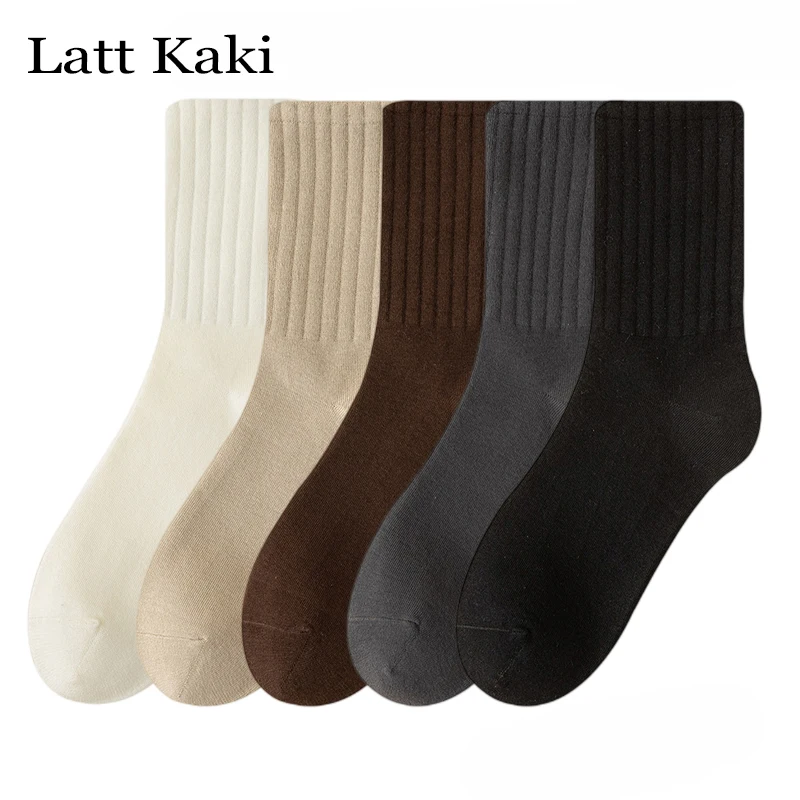 5 Pairs Warm Women's Socks Long High Quality New In Fashion Solid Color Casual Ladies Cotton Socks 5 pcs Breathable Absorb Sweat