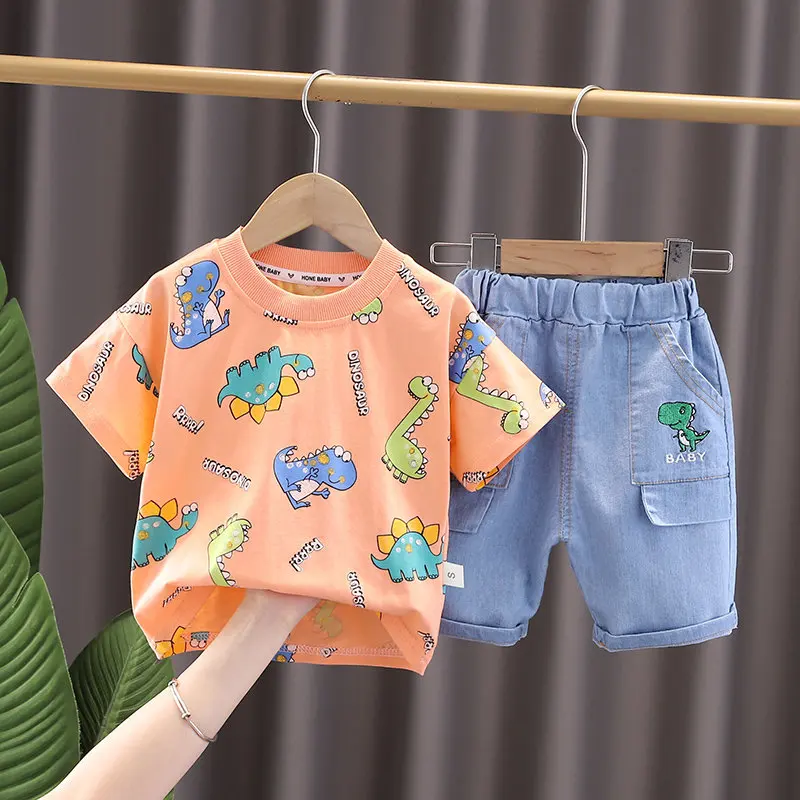 

New Children Cotton Summer Baby Boys Clothes Printed Dinosaur T Shirts Shorts 2Pcs/sets Infant Kids Fashion Toddler Tracksuit