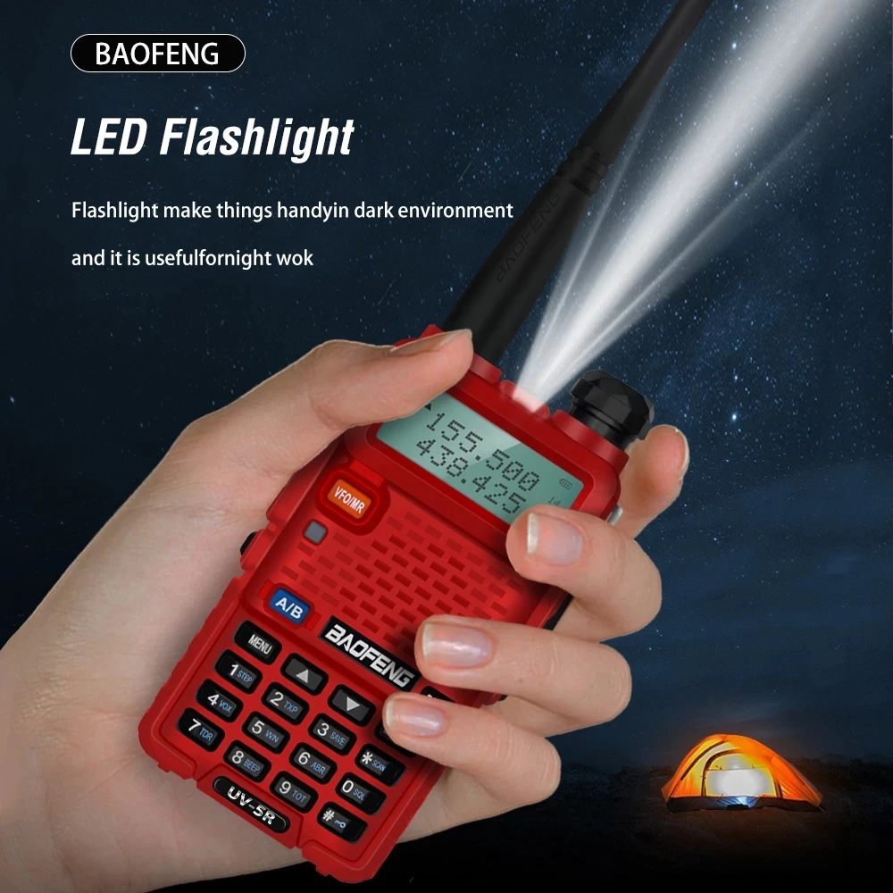 2pcs Original Baofeng UV-5R Red 10KM CB Ham Radio Station Two-way Amateur VHF Powerful 5W UV-5R Walkie-talkie Hunting Radios