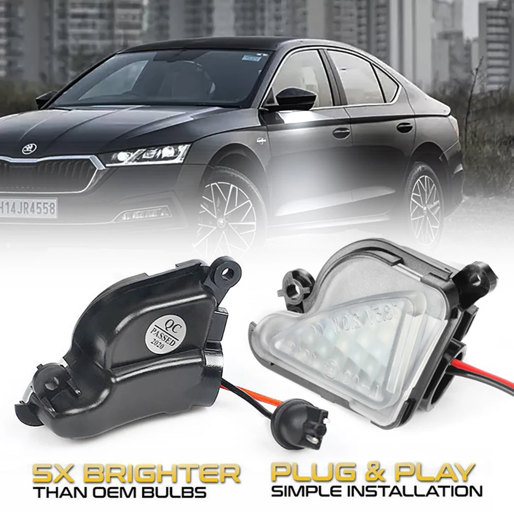 

2Pcs 6000K White LED Under Side Mirror Light Puddle Lamps For Skoda Octavia 3 5E 2 1Z Skoda Superb 3 B8 2 B6 Skoda Scout