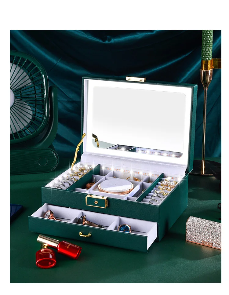 

Led oversized mirror Jewelry Organizer box makeup Organizer Bracelets Earring&Ring casket packaging case box Necklace container