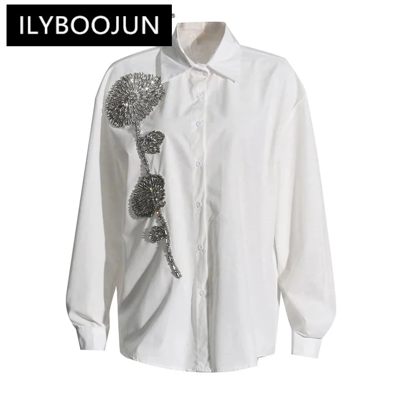 Женская Однотонная рубашка ILYBOOJUN Повседневная Свободная с длинными рукавами