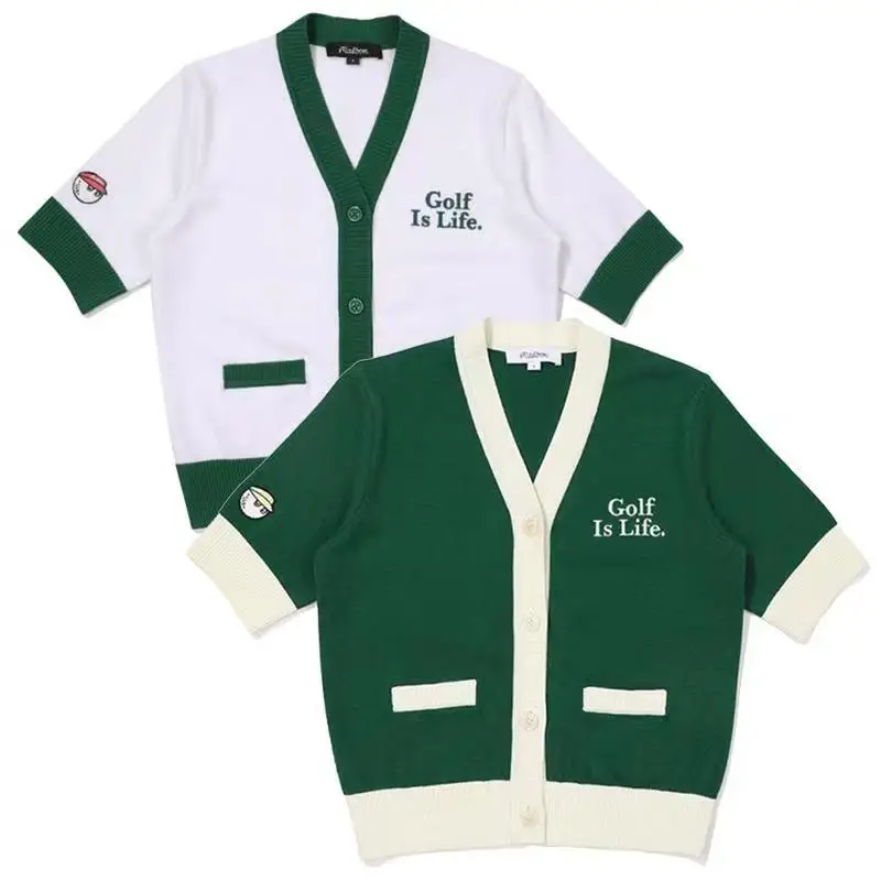 

2023 Summer Women Golf Knitted Vest Breathable Comfortable V-neck Short-Sleeves Ladies Golf Coat