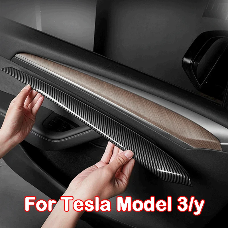 

Model 3 2022 Carbon Fibre ABS Decoration Car Accessories For Tesla Model Y Door Trim Dashboard Panel Cover Interior Styling