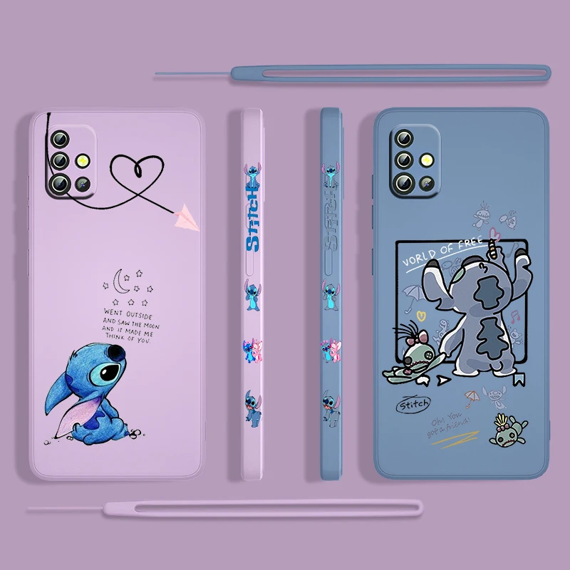 

Disney Cute Stitch Lilo Angel For Samsung Galaxy A73 A53 A33 A52 A32 A22 A71 A51 A21S A03S A50 4G 5G Liquid Left Rope Phone Case