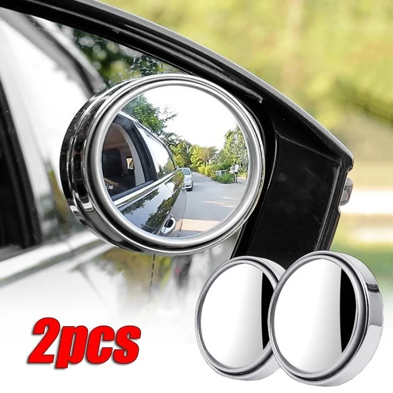 

2Pcs Car Round Frame Convex Blind Spot Mirror Wide-angle 360 Degree Adjustable Clear Rearview Auxiliary Mirror Driving Safety