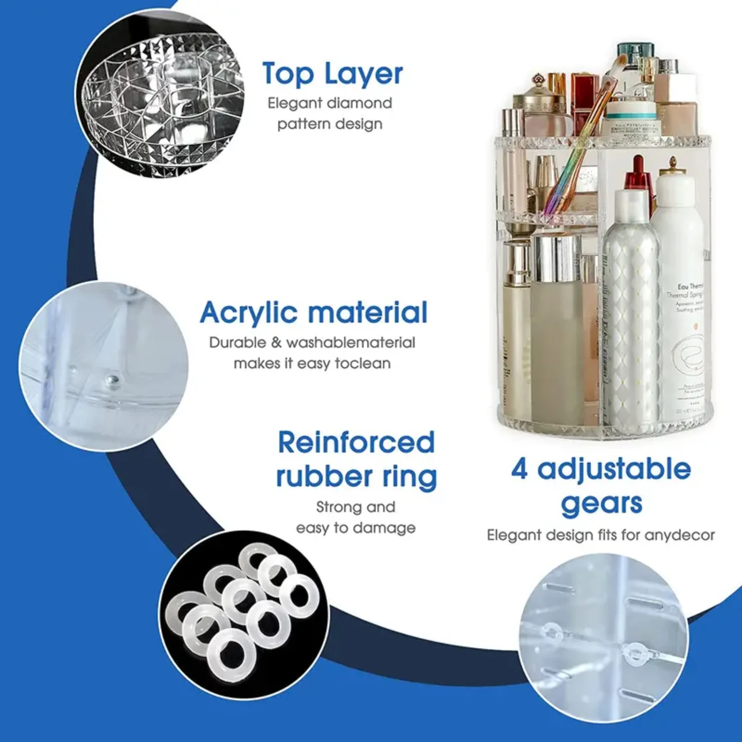 Прочный и стильный акриловый прозрачный косметичка большой емкости с вращением