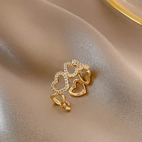 heart hollowout imitation pearls love ring romantic new simple gold color jewelry loop not allergic opening rings