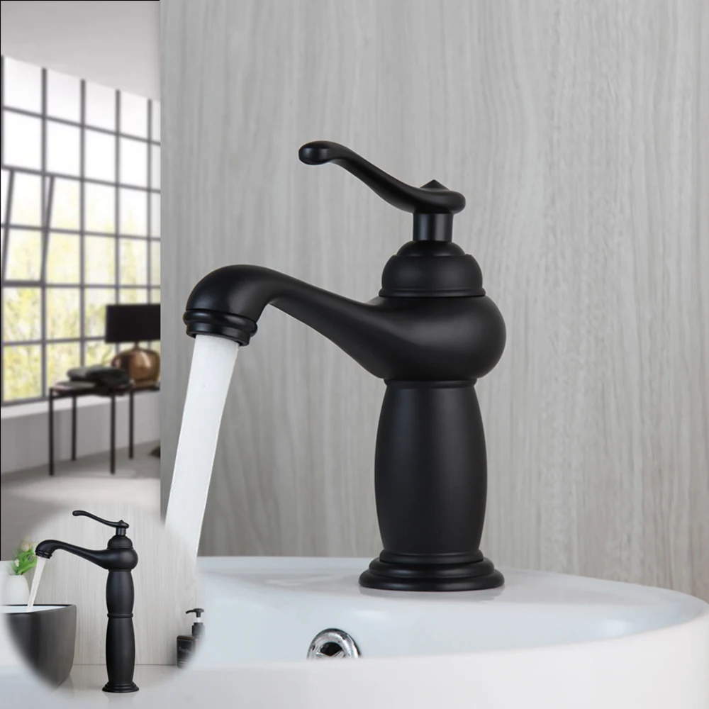 Матовый черный смеситель для раковины в ванной комнате монтируемый на палубе