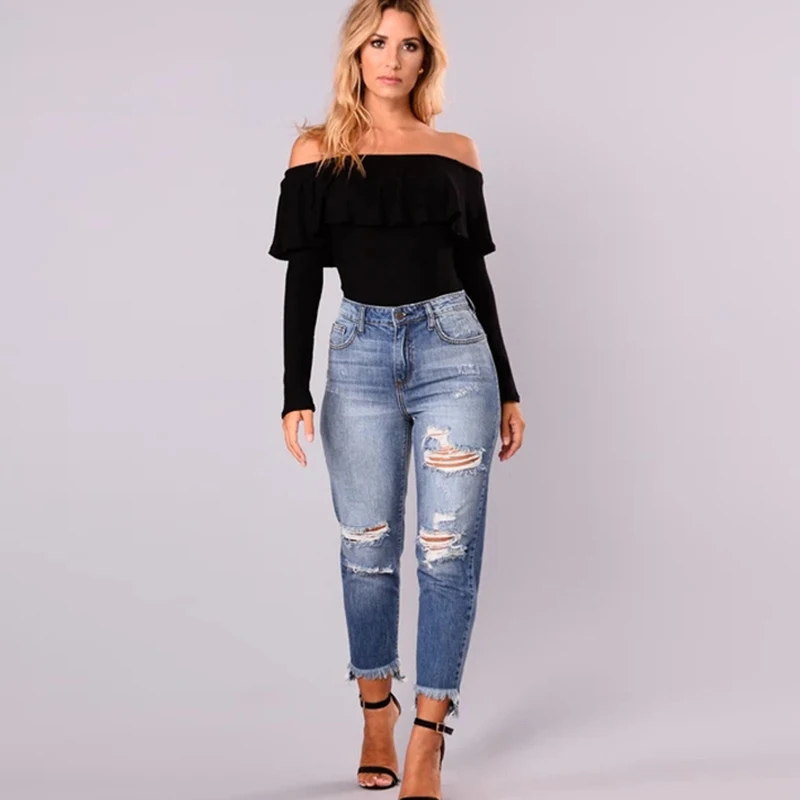 2023 autumn new cross-border European and American fashion women's nine-point jeans with irregular feet
