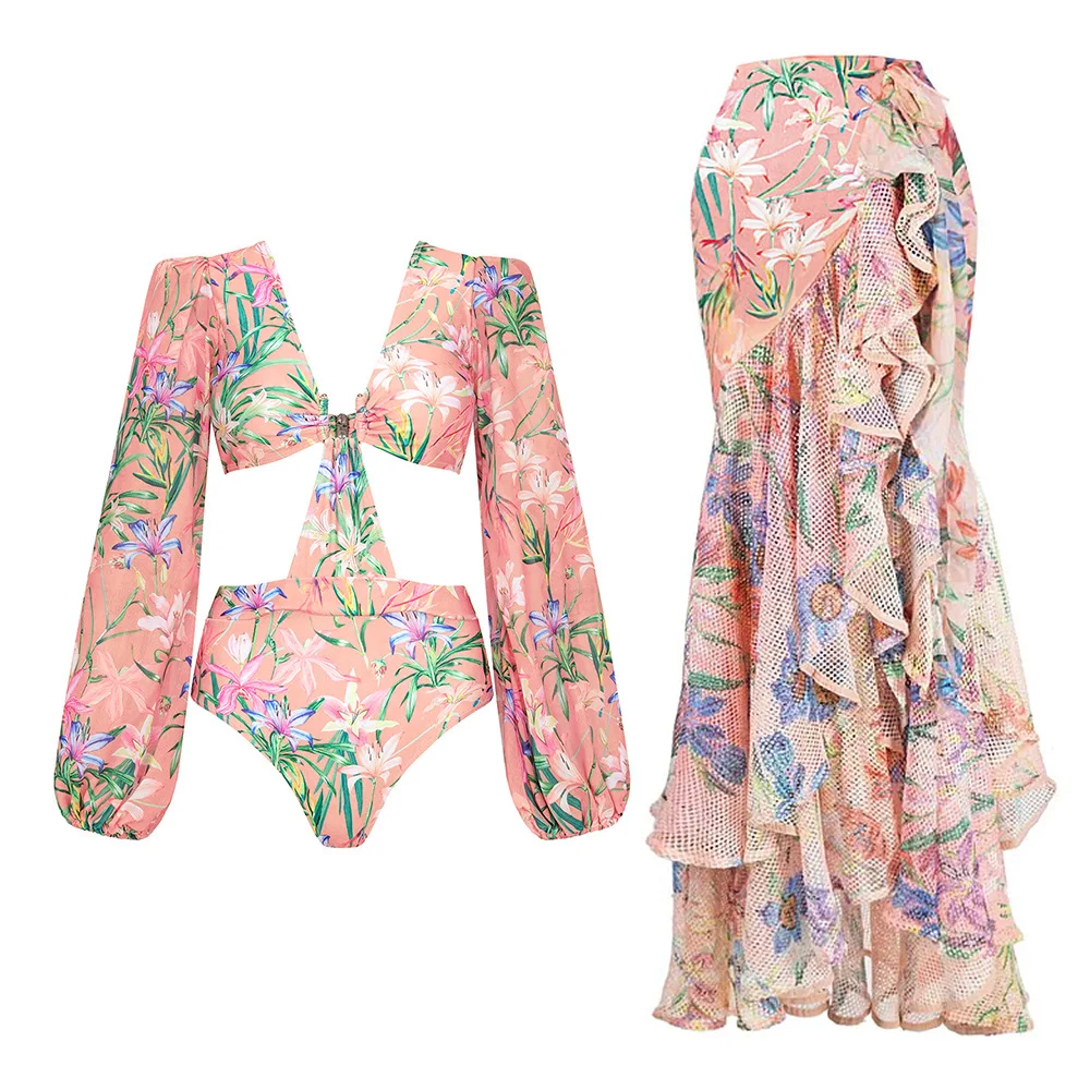 Женский Цельный купальник с эффектом пуш-ап и юбкой принтом лимона