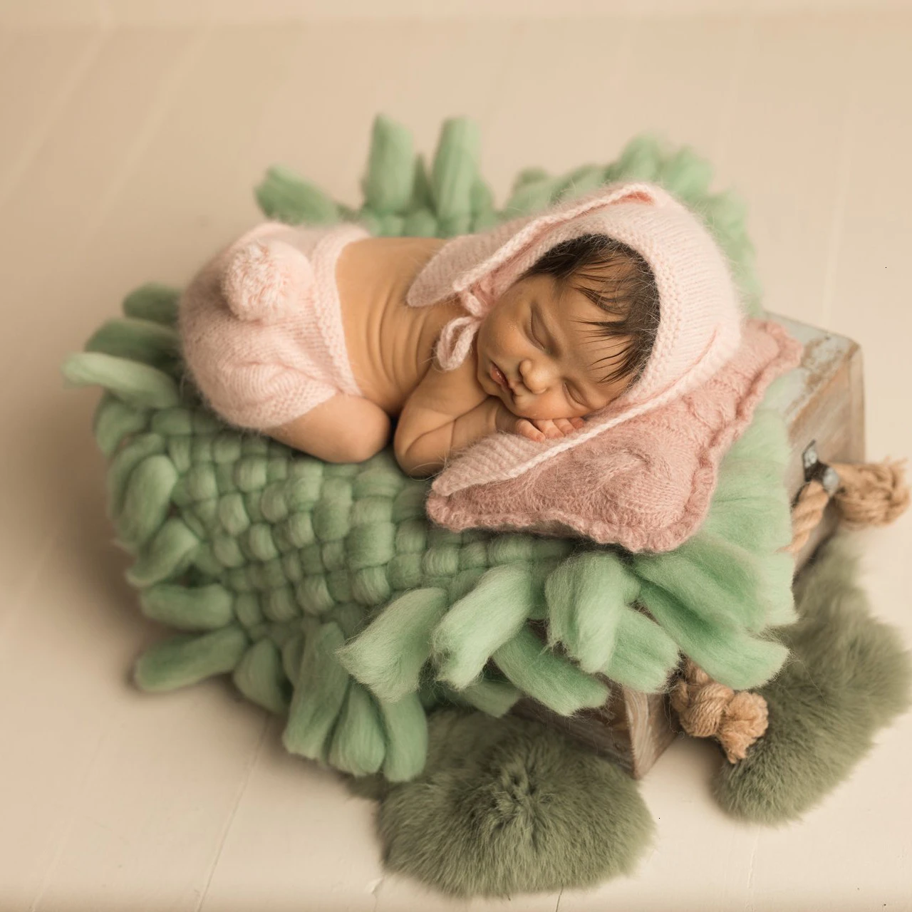 Newborn Photography Knitted Thick Blanket Baby Photo Square Blankets Studio Infant Shooting Props Accessories Basket Filling Pad