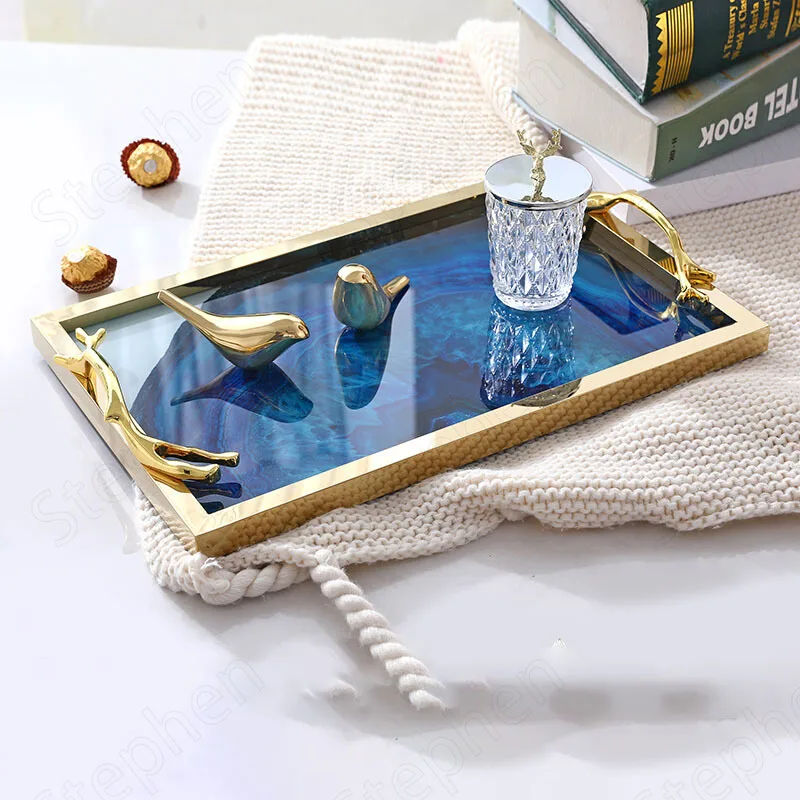 Металлические лотки с текстурой агата декоративный Скандинавский современный