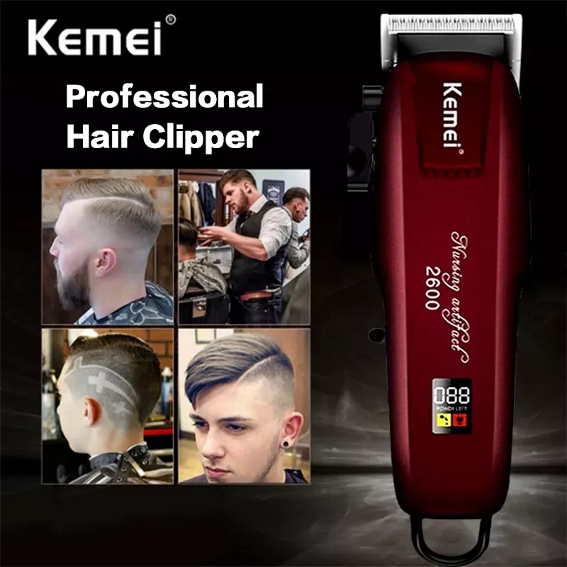 

Kemei Hair Clipper Professional Barber Hair Cutting Machine Electric Cordless Trimmer USB Rechargeable LCD Display Haircut Tool