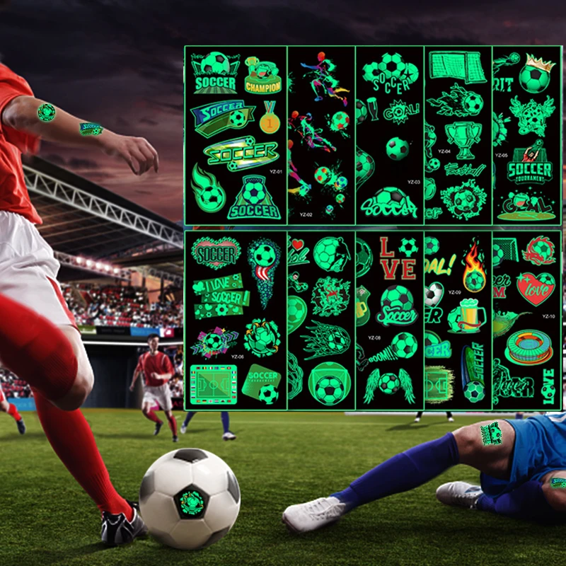10 листов/компл. светящиеся футбольные татуировки наклейки в темноте