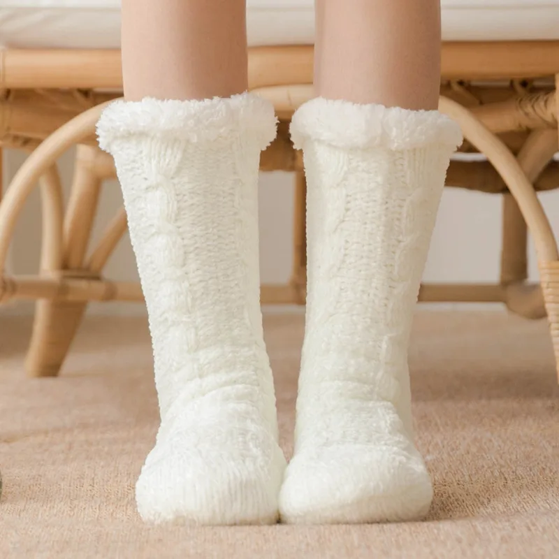 Fashion Adult Snow Sherpa Socks Women's Sleep Home Socks Leg Cover Carpet Floor Socks Solid Color Christmas Slippers Socks