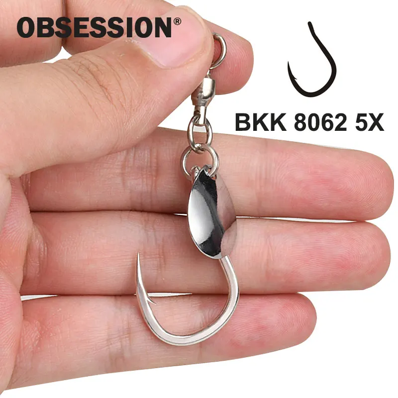 

OBSESSION 5pcs BKK 8062 5X Assist Hooks Rotated Sequin Spinner Shore Cast Jigging Spoon Saltwater Slow Jigging Fishing Tackle