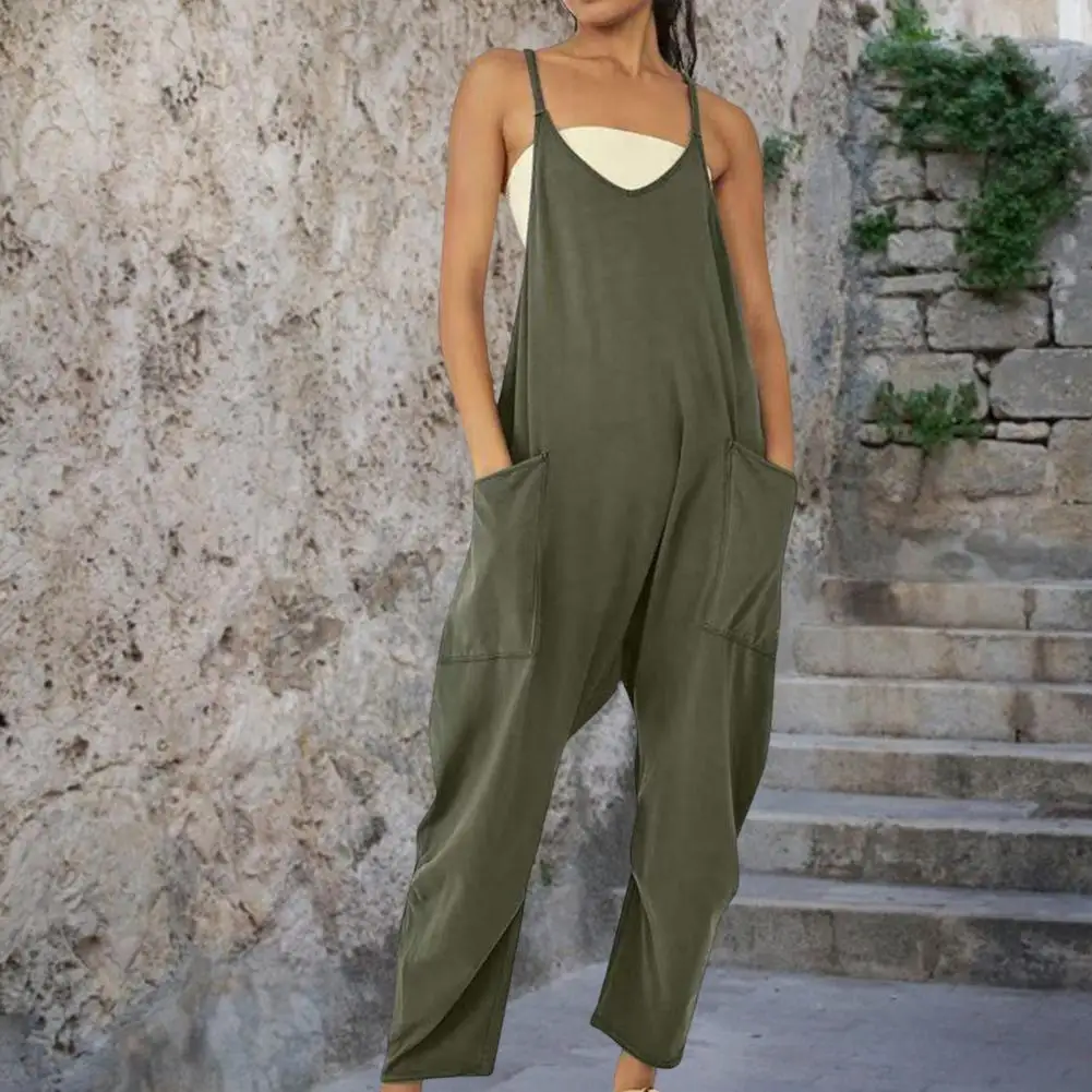 

Women Jumpsuit Summer Overalls Sleeveless Rompers With Pockets Wide-Leg Baggy Pants Vintage Jump Suit One-Piece Girls Playsuit