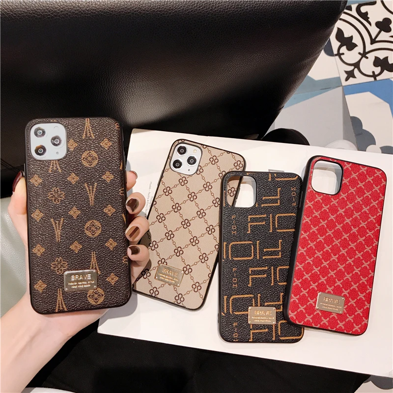 

Luxury Brand Square Flower Hard leather Soft border phone case for iphone X XR XS MAX 7 8 6 6s S plus 7plus 10 11 Pro back cover