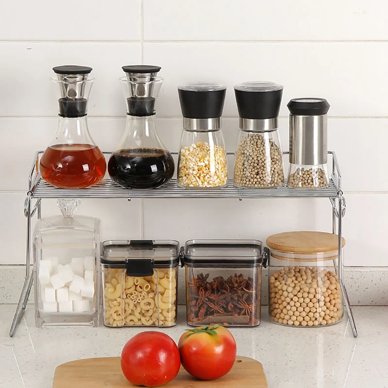 

Metal Stacking Storage Shelf Closet Cabinet Countertop 2-Tier Raised Organizer for Bathrooms Entryways Kitchen Hallways
