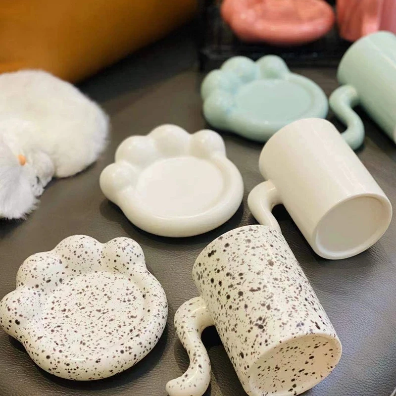 Керамическая кофейная чашка в скандинавском стиле с изображением кота