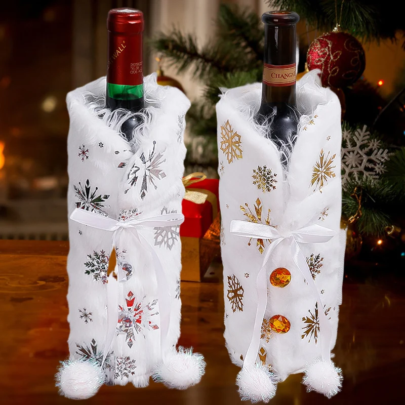 

Рождественские Чехлы для винных бутылок в виде снежинок, плюшевые ткани, пылезащитная сумка для хранения, чехол для новогодней бутылки шампанского, украшение для Рождества