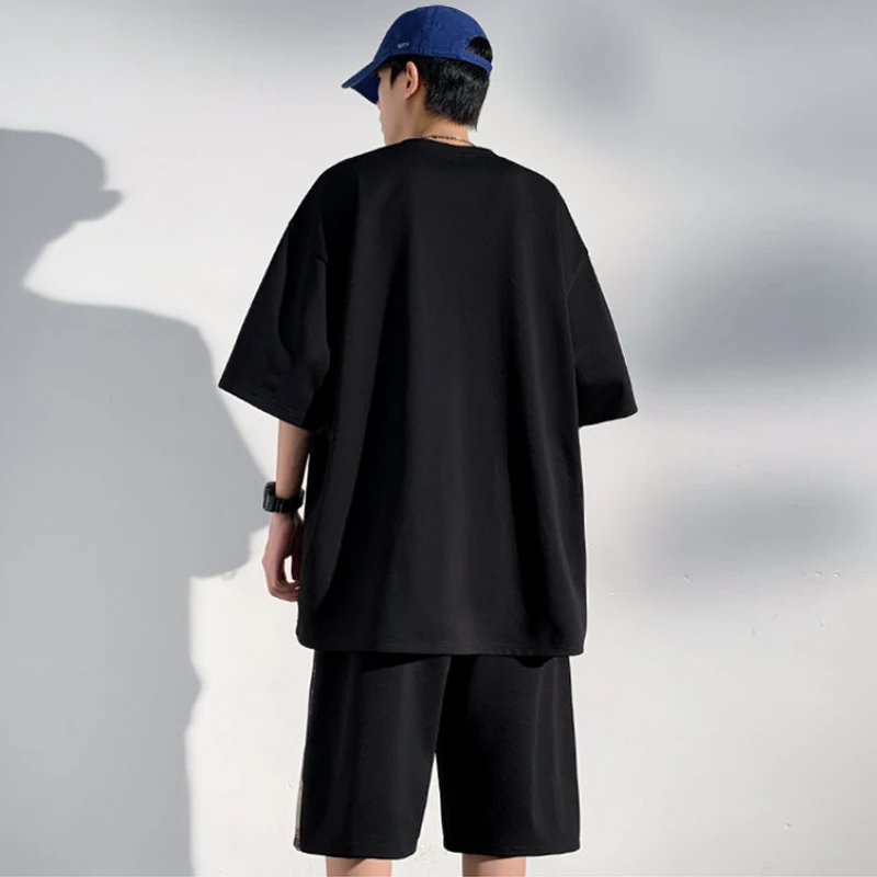 Fashion 2023 Summer Loose Short Sleeve T-Shirts And Shorts Men's Sets Large M-5XL Top Tees&Knee-Length Pant Suits Sportswear Set