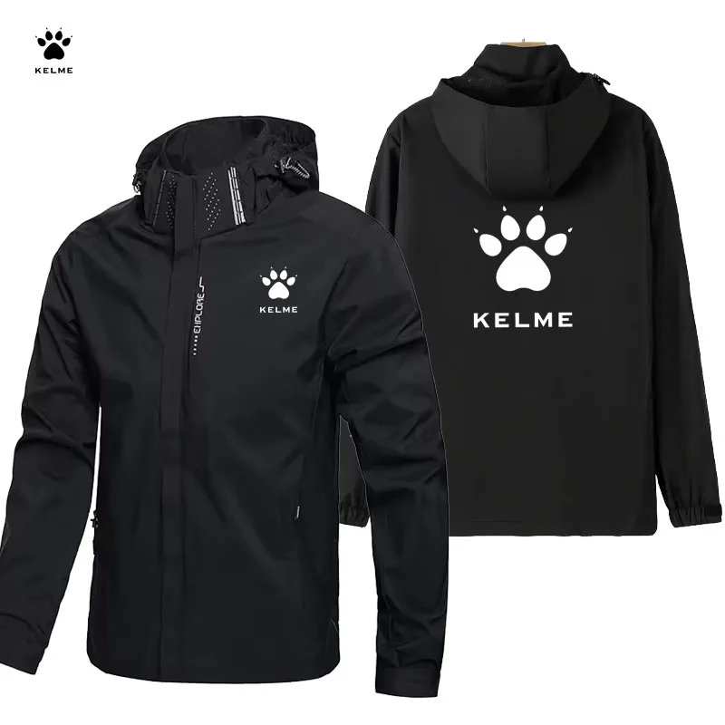 Фото Спортивная ветровка KELME LOGO, мужская ветрозащитная и водонепроницаемая куртка с капюшоном для бега, весенне-осенняя куртка для тренировок на открытом воздухе №3