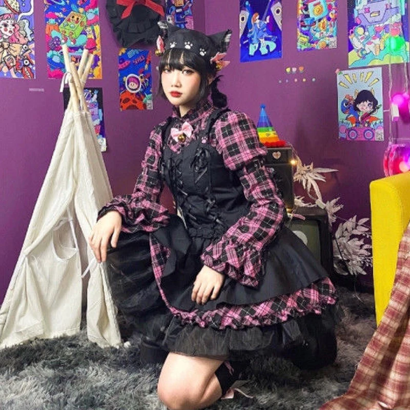 

Женское Плиссированное мини-платье в клетку, в стиле панк