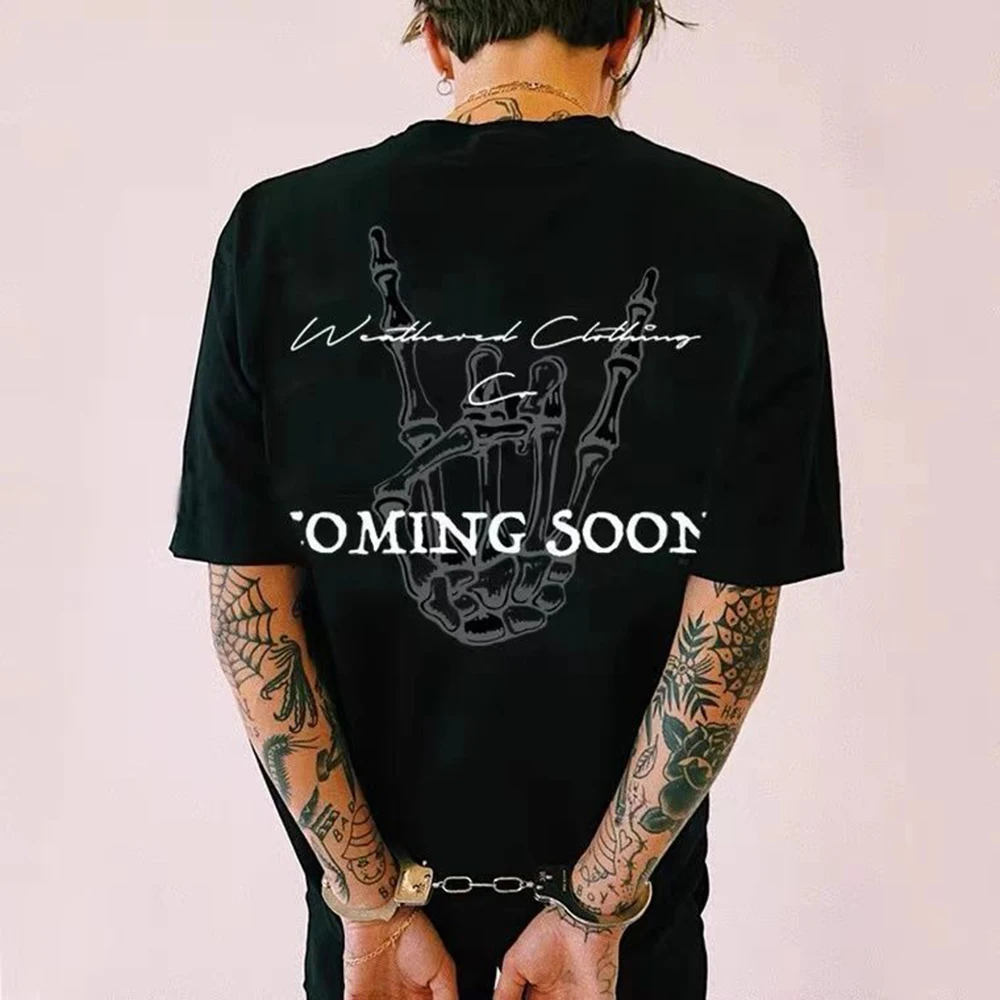 

High Street Hiphop Cotton Casual T-shirt Men's Summer Tatoo Street Dark Hand-painted Printing Short-sleeved Top Men's Clothing