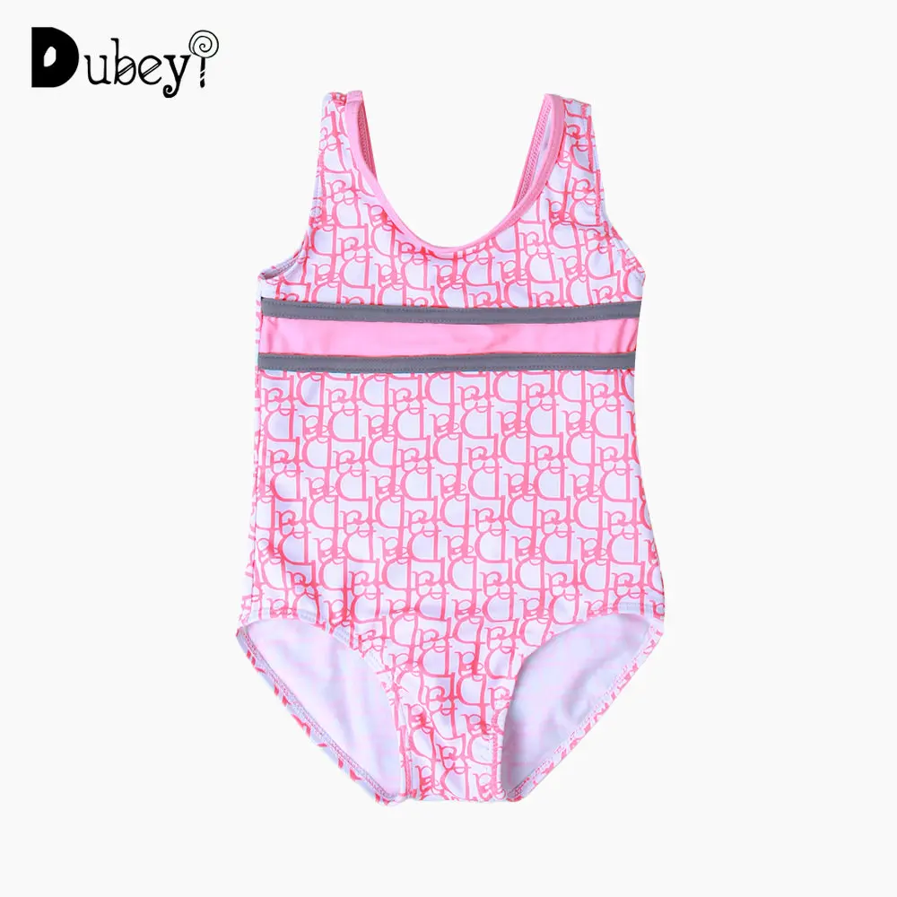 New Swimwear for Girls 1yrs To 6yrs Letters Pattern One-piece Swimsuit Comfortable Children Bathing Suit Pink Bikinis