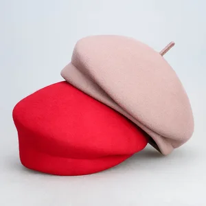 Sombrero de fieltro de lana para mujer, boina de estilo francés, gorrito de artista, ajustable, par