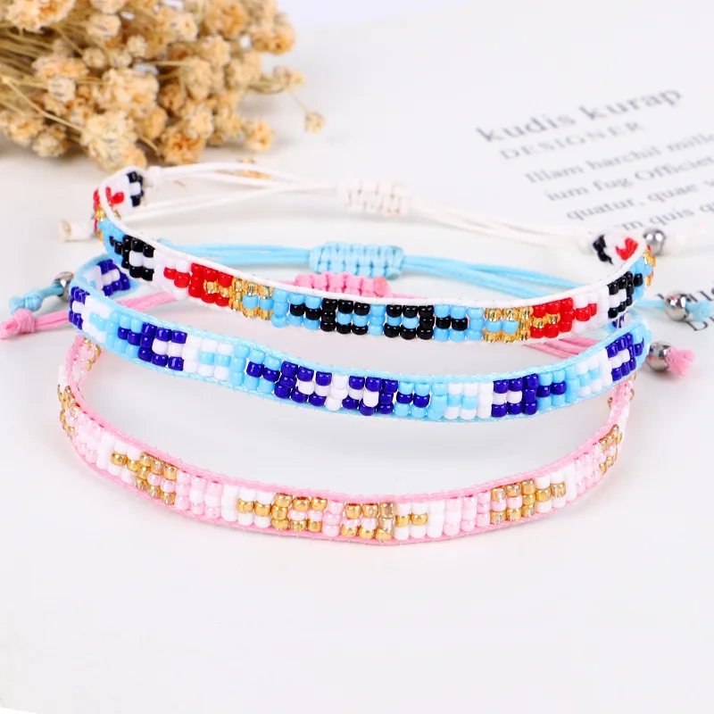 Браслет из рисовых бусин Дизайн Оригинальность Крест Градиент Ручное вязание