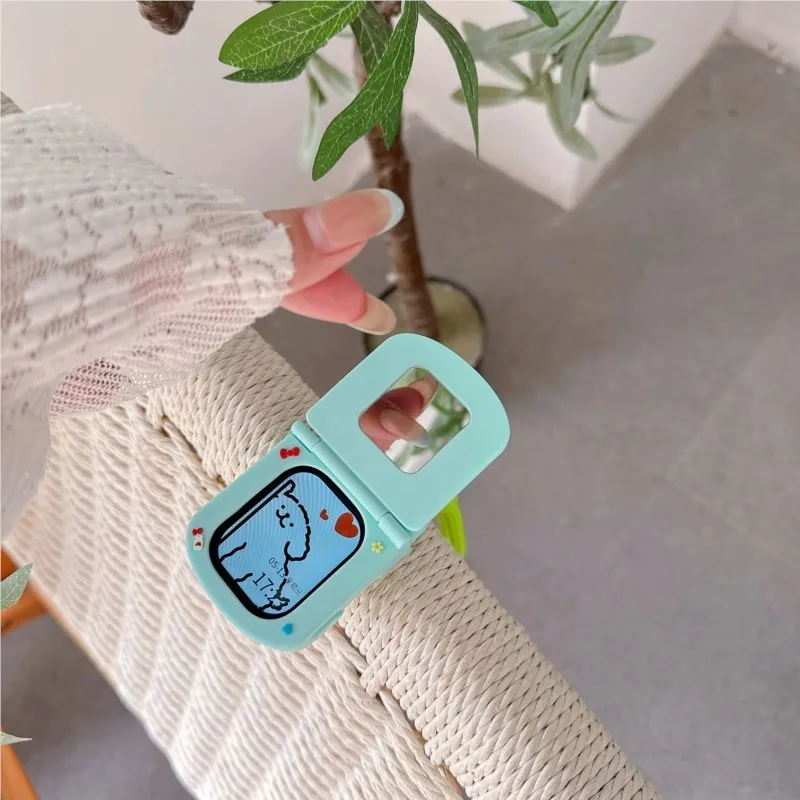 Фото Милый детский чехол-флип с зеркалом и ремешком для Apple Watch Sport 1/2/3/4/5/6/7/8/9-го поколения, S10, S11, Ultra, SE, 38/45/41/44/42/46/49 мм №5