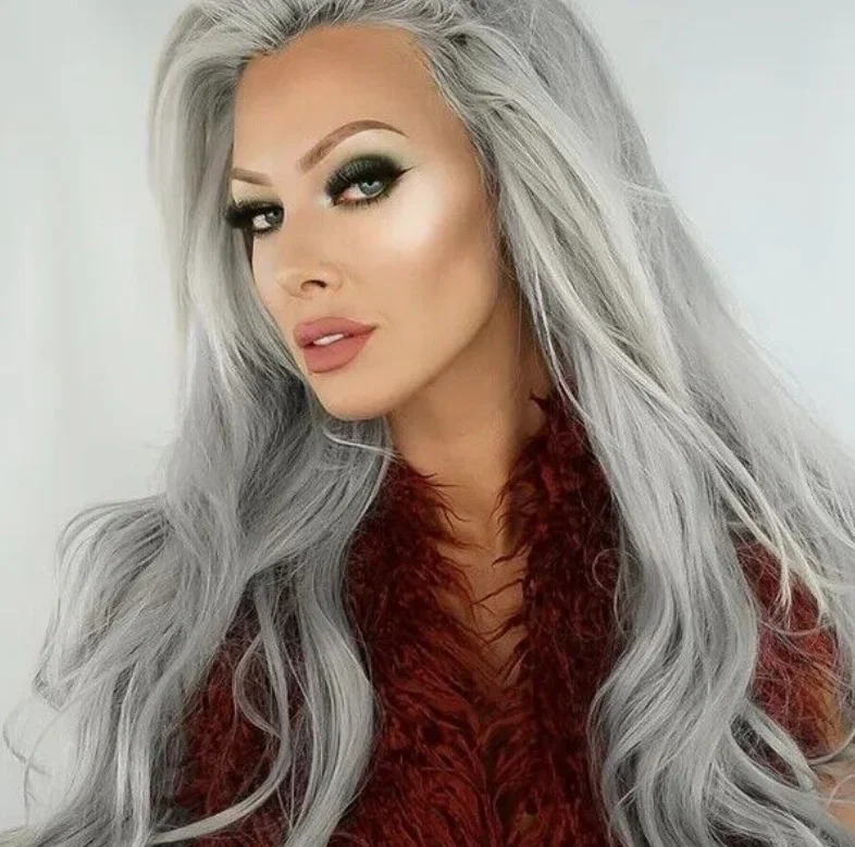 Светло-серые парики с объемной волной для женщин косплея без кружевных париков