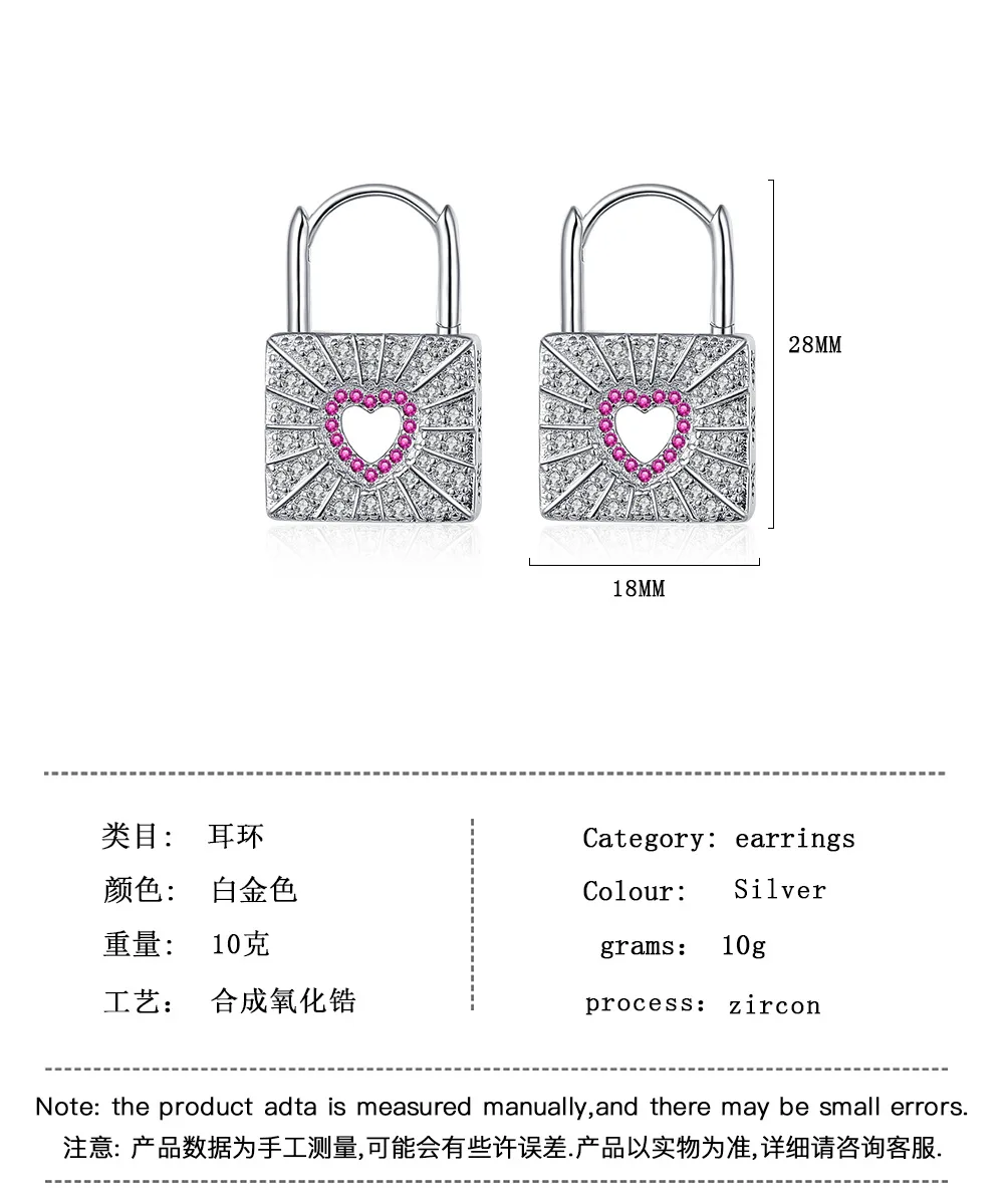 Red Zirconium Diamond Love Small Lock Earrings Hollow Love Simple Fireworks Peach Heart Ear Clips Earrings Earrings for Women