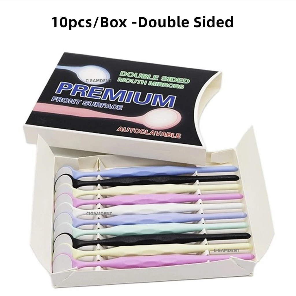 

10pcs/Box Dental Double Sided Mouth Mirrors With Handle Autoclavable Oral Exam Reflector